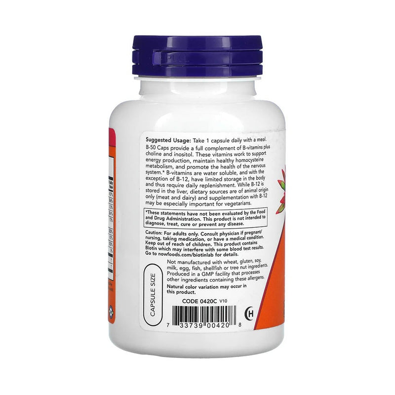 Încărcați imaginea în vizualizatorul Galerie, Vitamin B-50 (Complex Vitamina B) 50 mg, Now Foods, 100 capsule