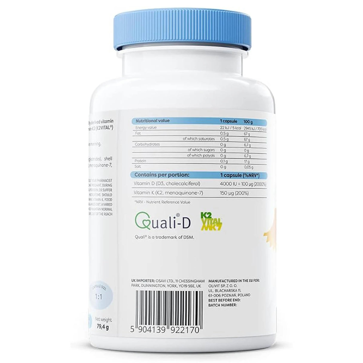 Vitamin D3 + K2, 4000 IU / 150 mcg, Osavi, 120 softgels