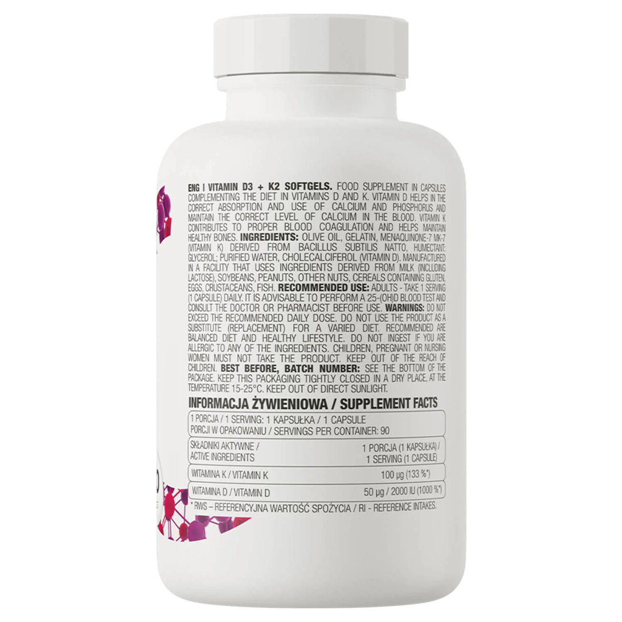 Vitamin D3 + K2 MK-7 Softgels, 2000 IU / 100 mcg, OstroVit, 90 softgels