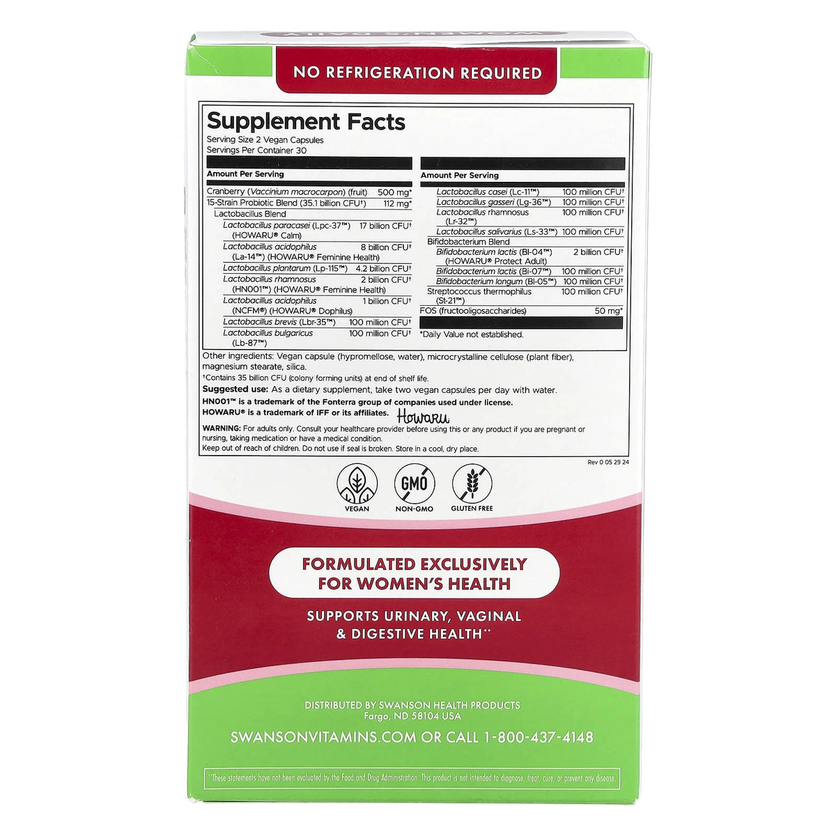 Women's Probiotic + Prebiotic FOS With Cranberry, 35 Billion CFU, Swanson, 60 capsule SW1937
