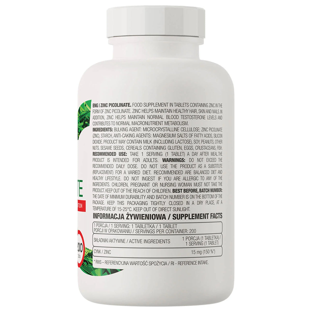 Zinc Picolinate, 15 mg, OstroVit, 200 tablete