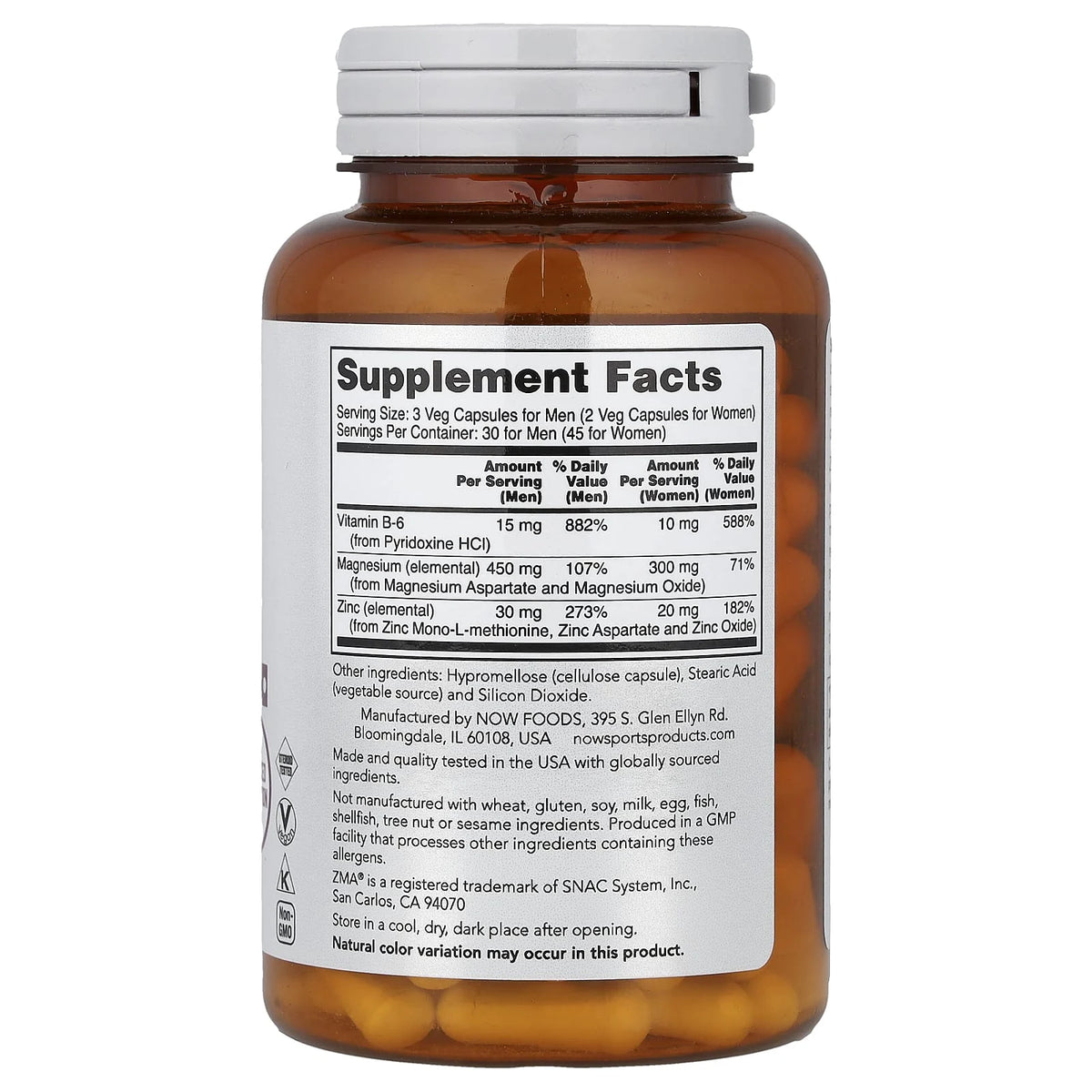 ZMA Sports Recovery (Zinc Magneziu B6) Now Foods, 90 capsule