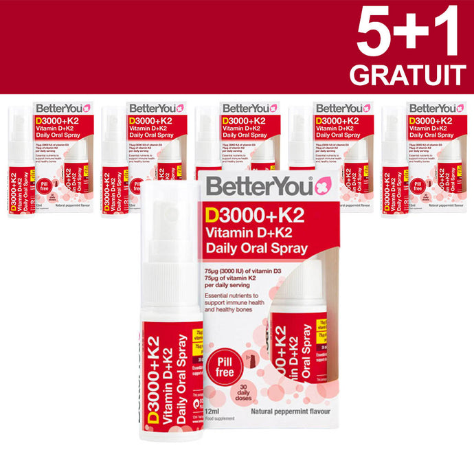 5+1 Gratuit DLux D3000 + K2 Vitamin Oral Spray, BetterYou, 12 ml