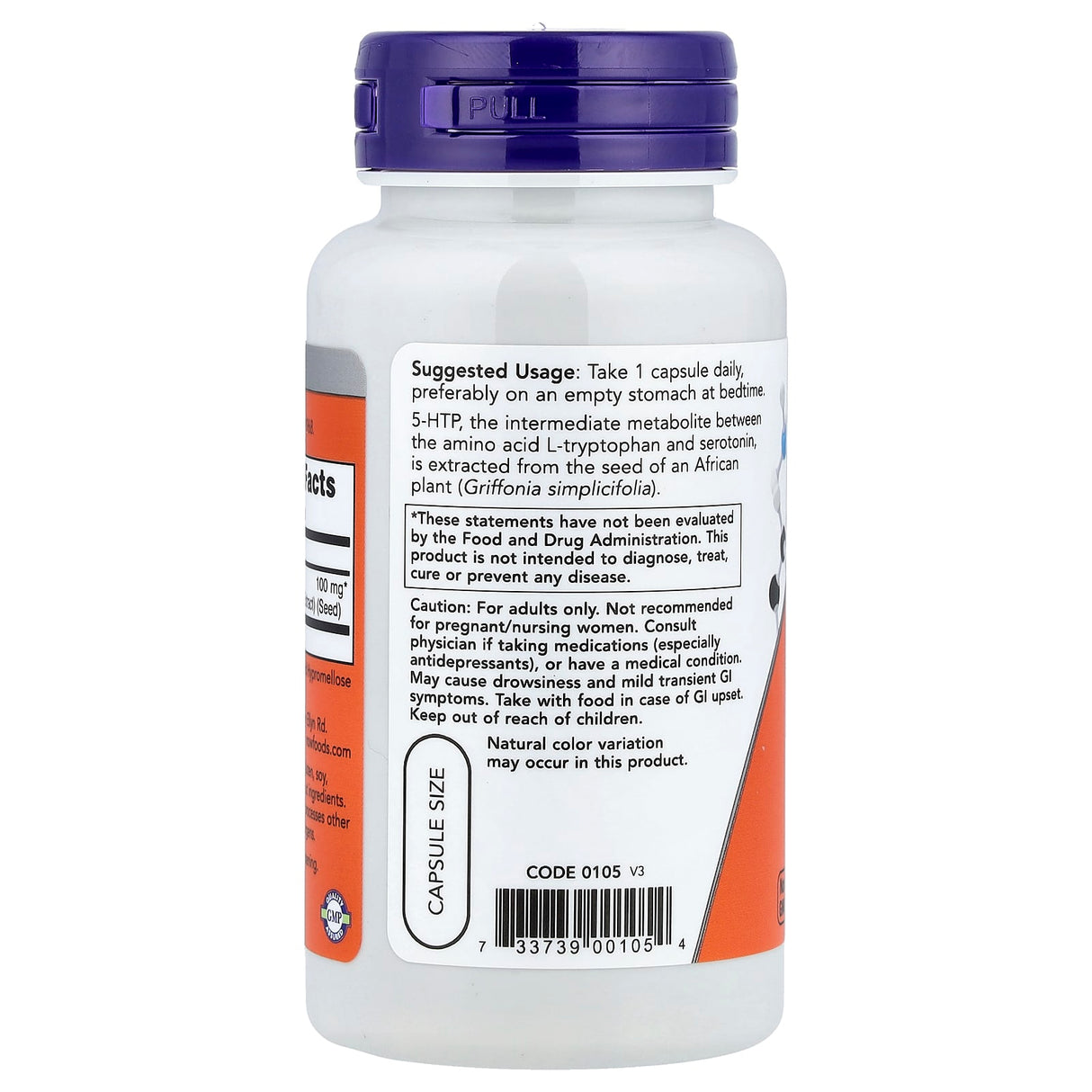 5-HTP, (Precursor Serotonina) , 100 mg ,Now Foods, 60 capsule