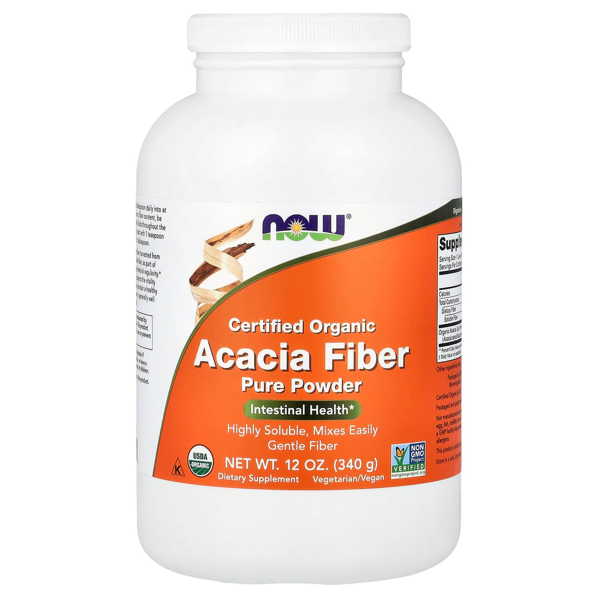 Acacia Fiber Organic Powder, (Fibre de Salcam), Now Foods, 340g