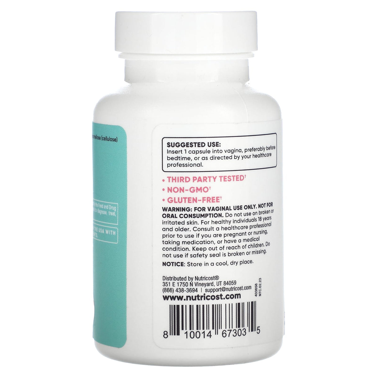 Acid Boric, Supozitor Vaginal, 600 mg, Nutricost, 30 capsule