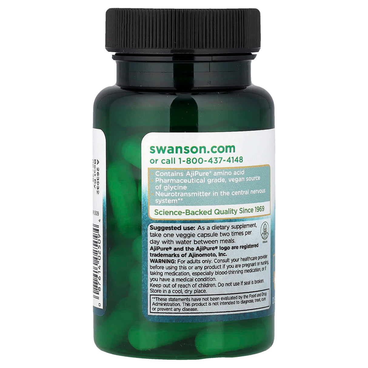 AjiPure Glycine (Pharmaceutical Grade), 500mg, Swanson, 60 capsule SWU509