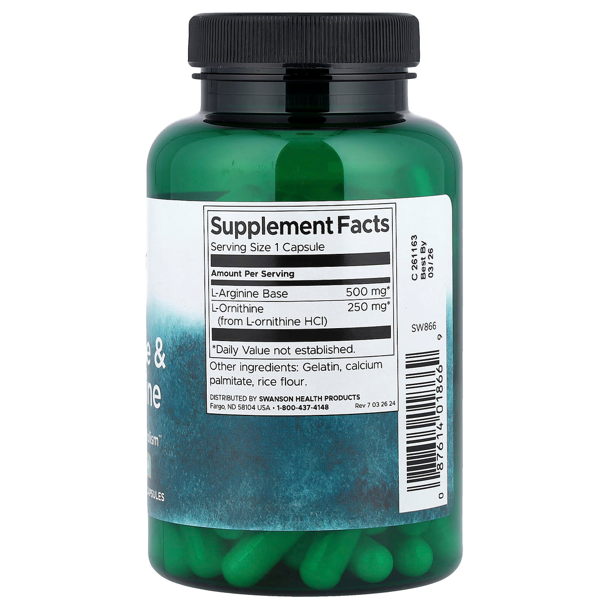 L-Arginine & L-Ornithine, Swanson, 100 capsule SW866