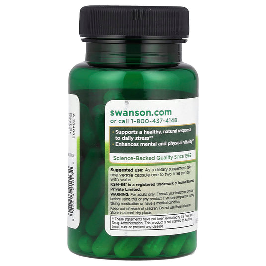 Ashwagandha Extract Ultimate KSM-66, 250mg, Swanson, 60 capsule SWU1003