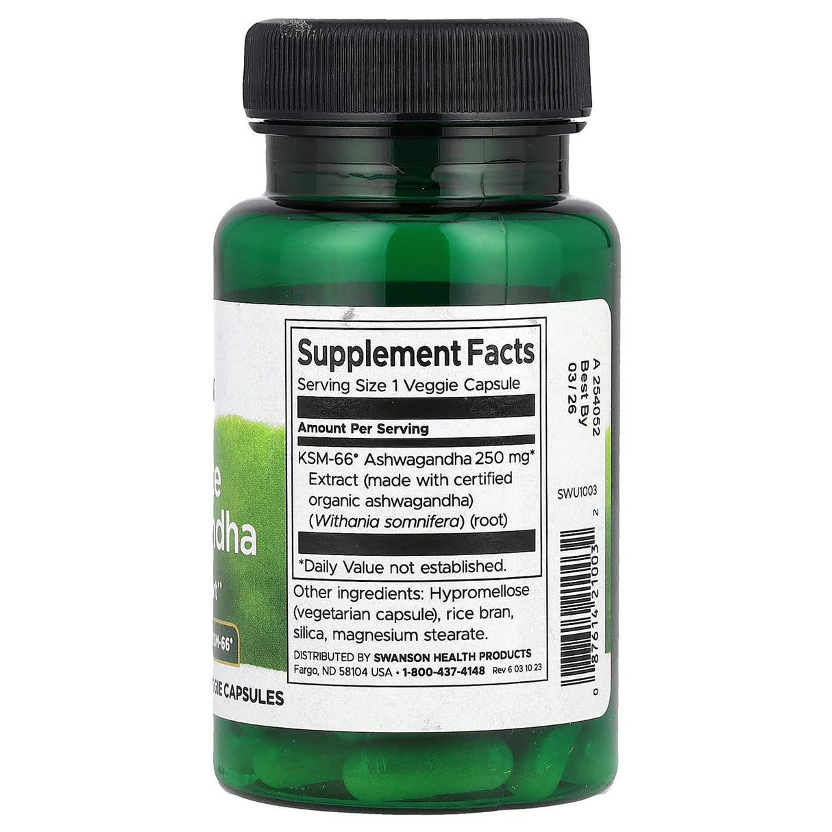 Ashwagandha Extract Ultimate KSM-66, 250mg, Swanson, 60 capsule SWU1003