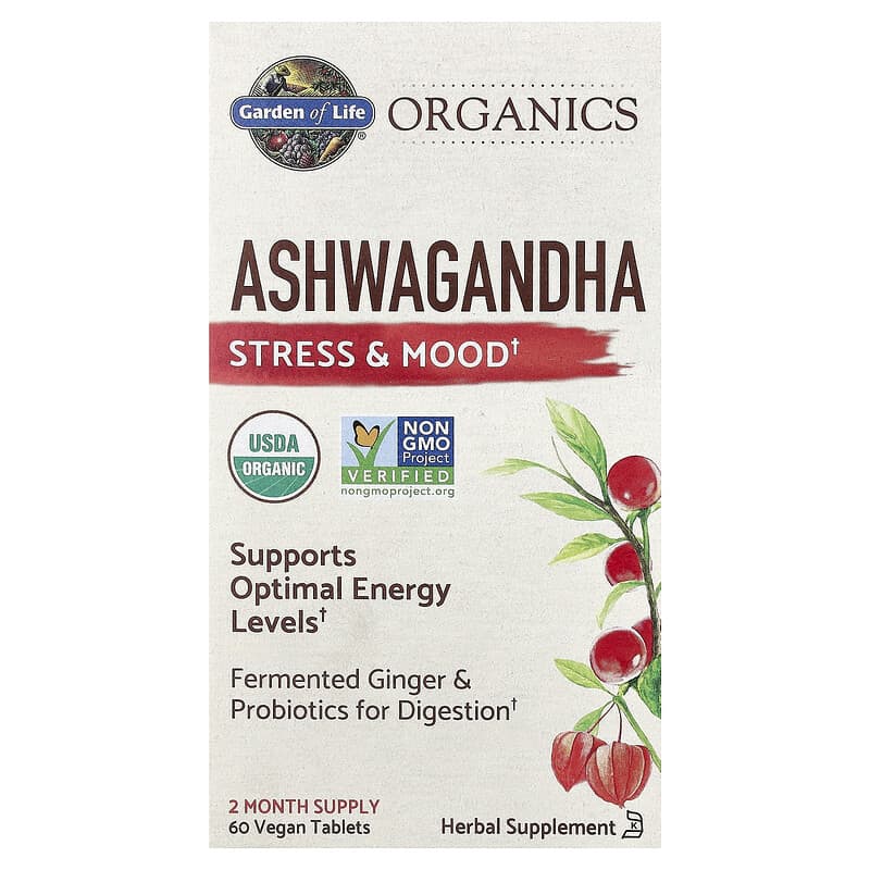 Ashwagandha, Stress & Mood, 600 mg, MyKind Organics, Garden of Life, 60 tablete