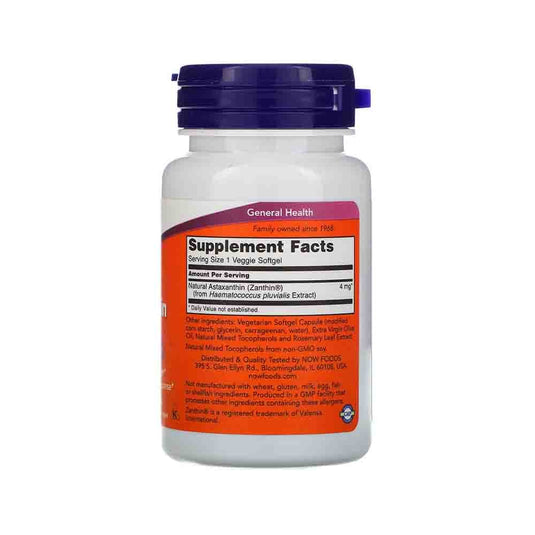 Astaxanthin, (Antioxidant), 4 mg, Now Foods, 60 softgels