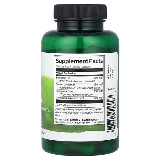 Berberine Complex with Cinnamon, Gymnema & Fenugreek, Swanson, 90 capsule SW1629