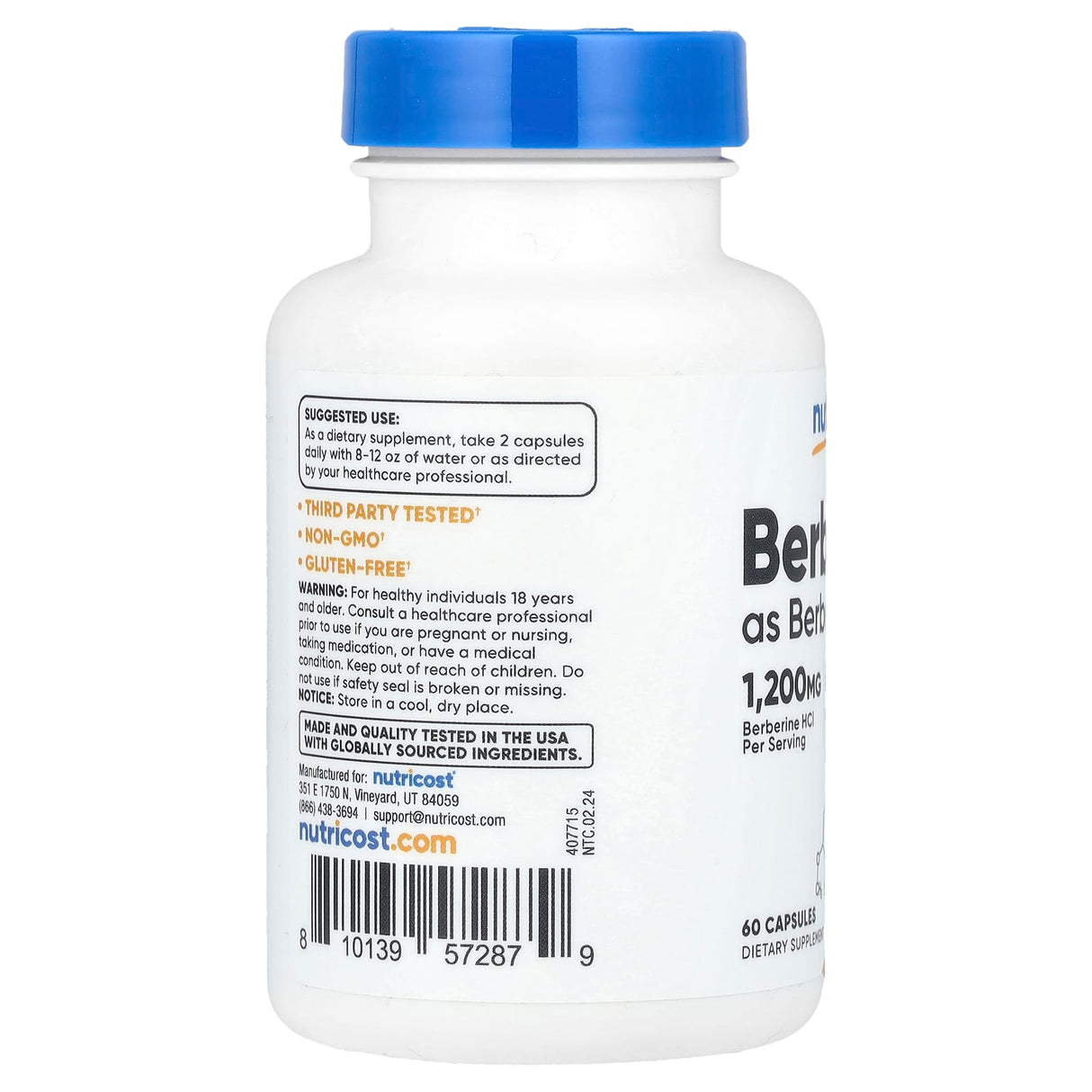 Berberine HCI, 600 mg, Nutricost, 60 capsule