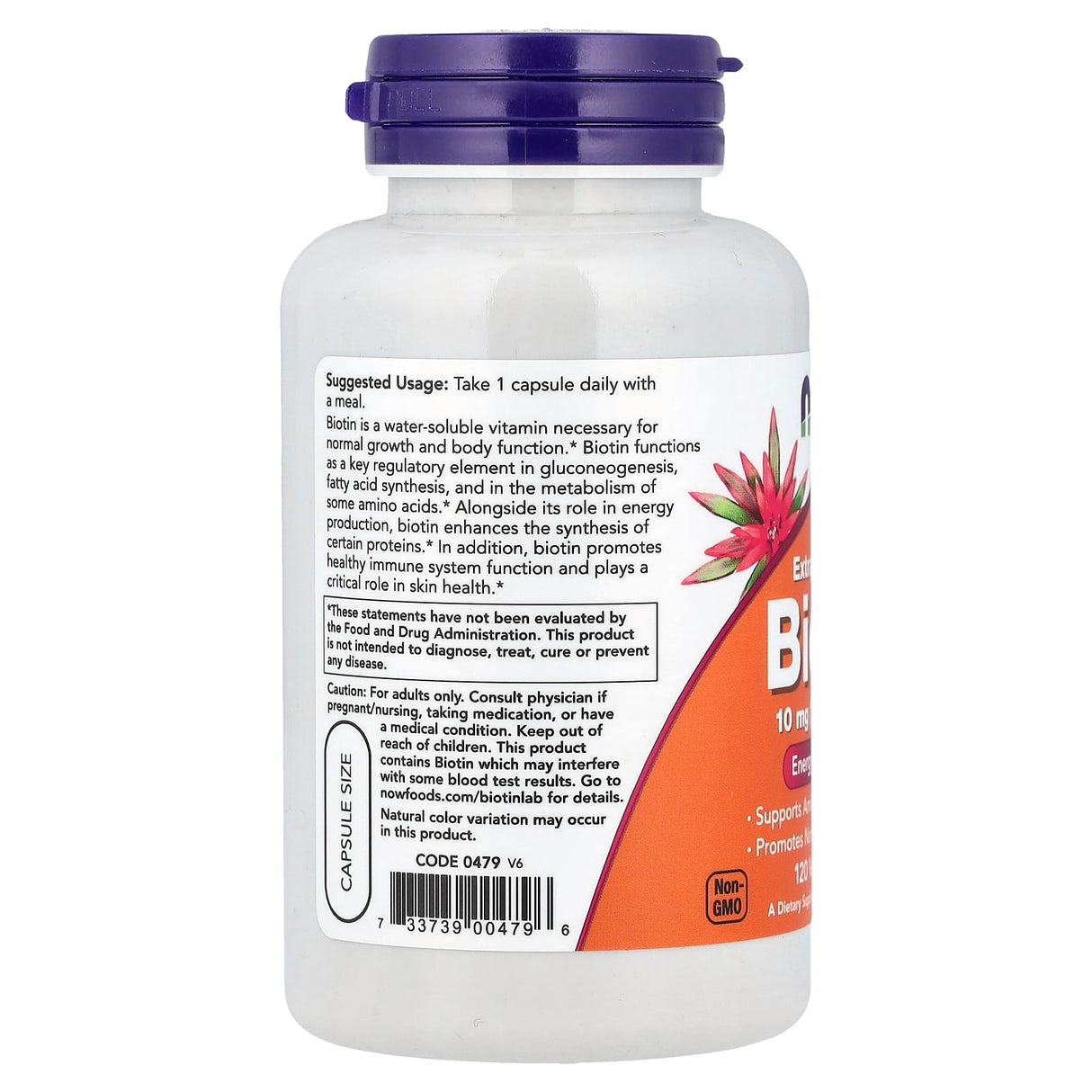 Biotin (Vitamina H sau B7) 10.000 mcg, Now Foods, 120 capsule