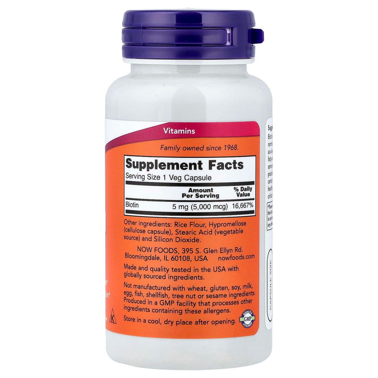 Biotin (Vitamina H sau B7) 5000 mcg, Now Foods, 60 capsule