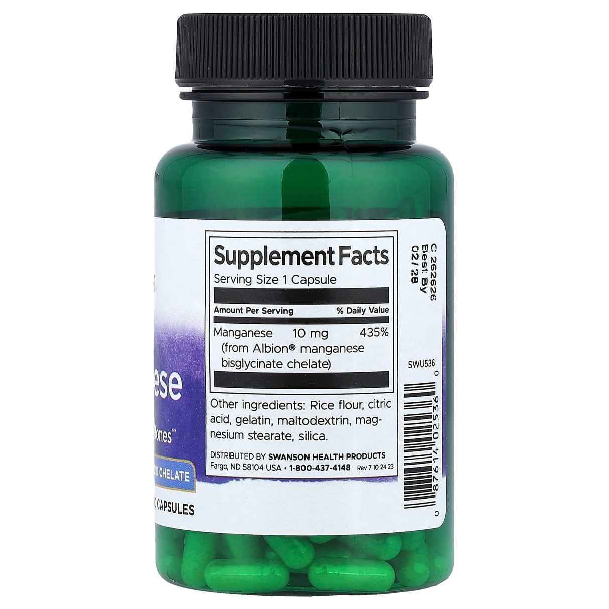 Bisglicinat de Mangan Albion, 10 mg, Swanson, 180 capsule SWU536