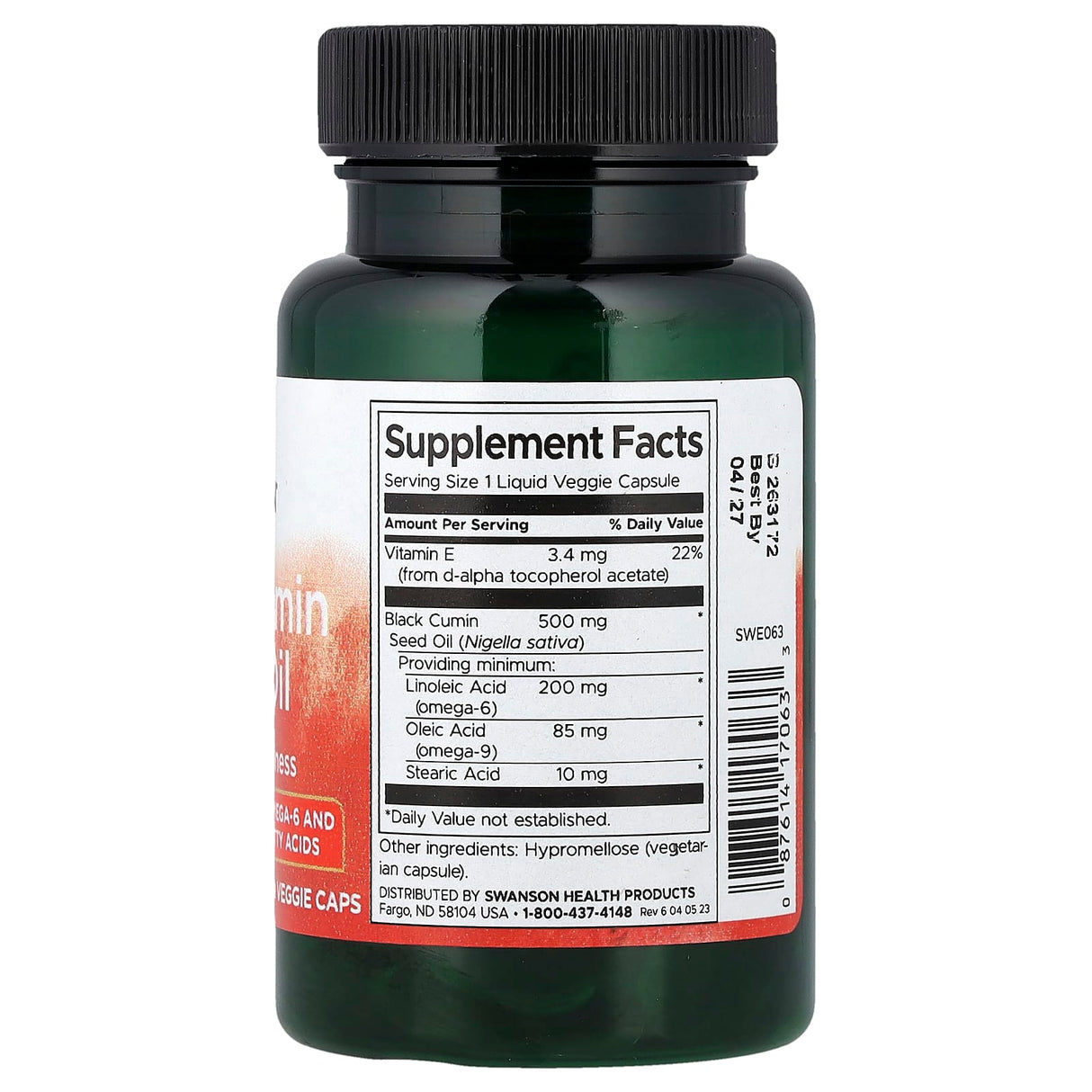 Black Cumin Seed Oil, (Chimen Negru), 500 mg, Swanson, 60 capsule SWE063
