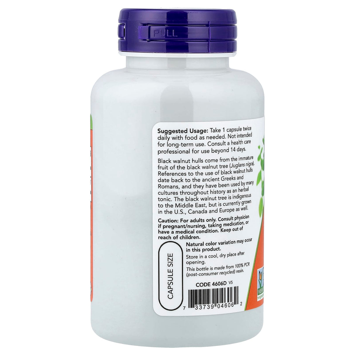 Black Walnut Hulls (Extractul din Coajă de Nucă Neagră), 500mg, Now Foods, 100 capsule