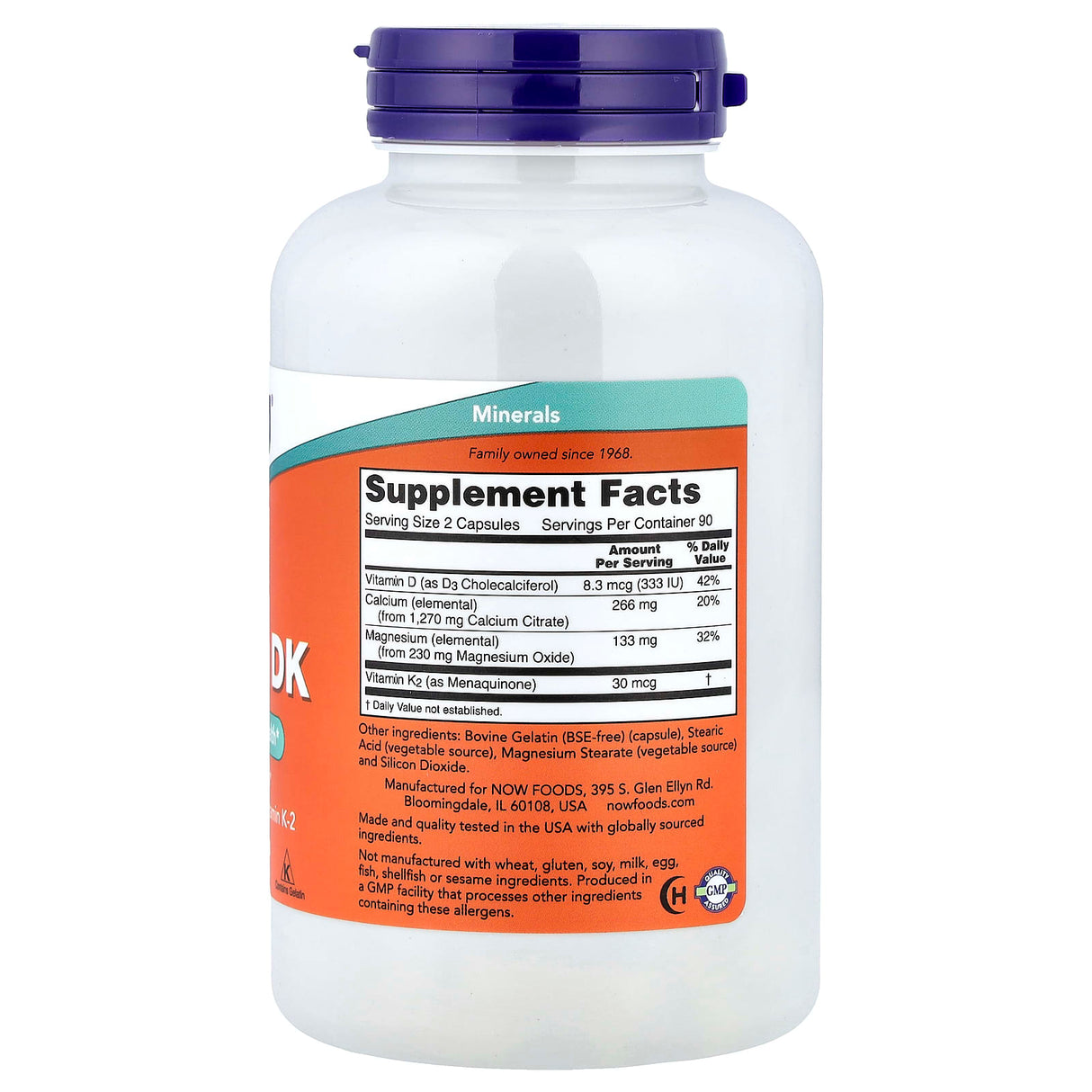 Calciu-Magneziu, vit D3 si K2, NOW Foods, 180 capsule