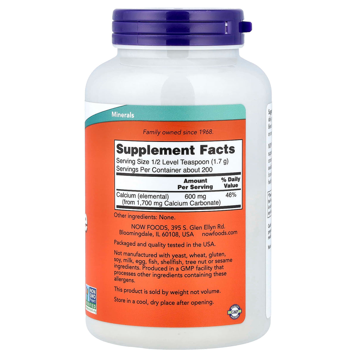 Calcium Carbonate Powder, Now Foods, 340g