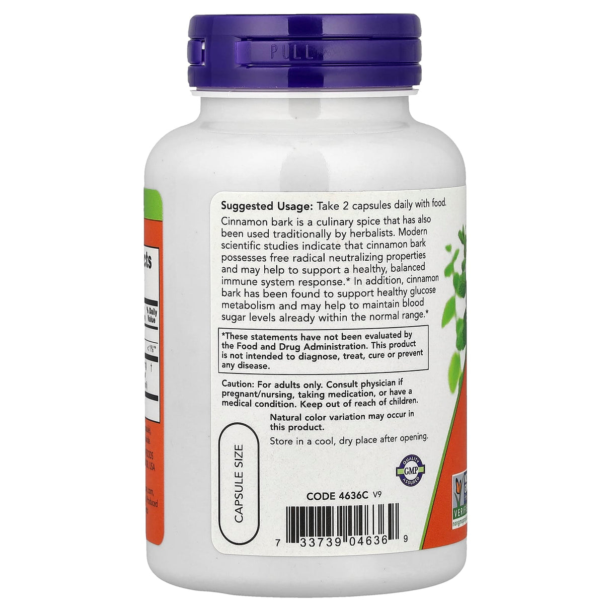 Cinnamon Bark, 600 mg, NOW Foods, 120 capsule