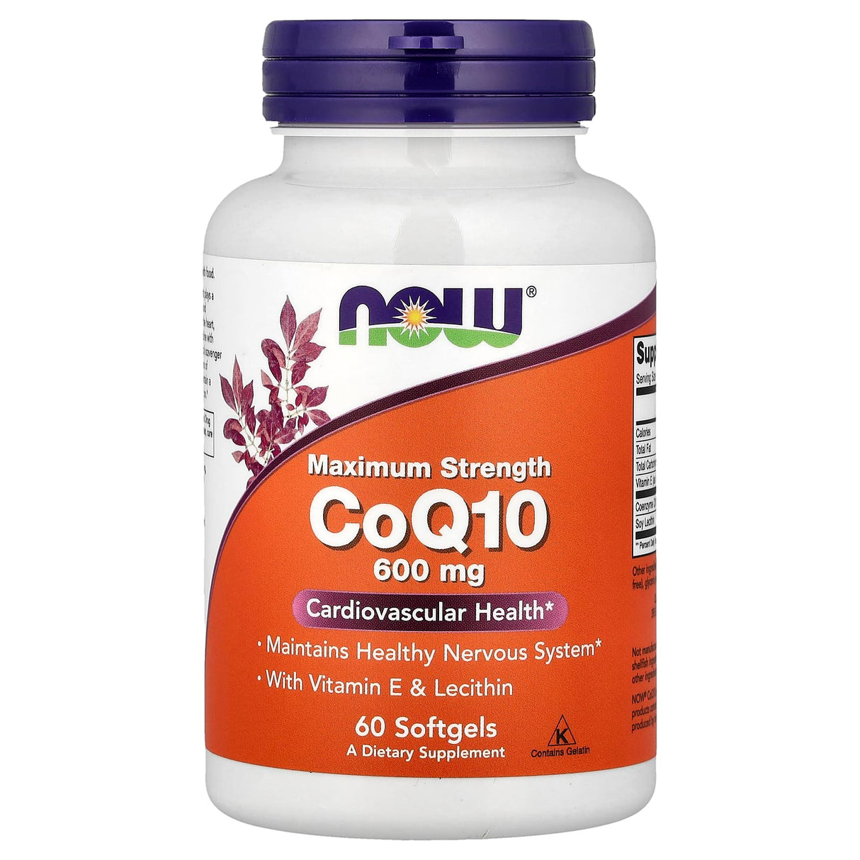 CoQ10 With Vitamin E & Lecithin, 600 mg, NOW Foods, 60 softgels