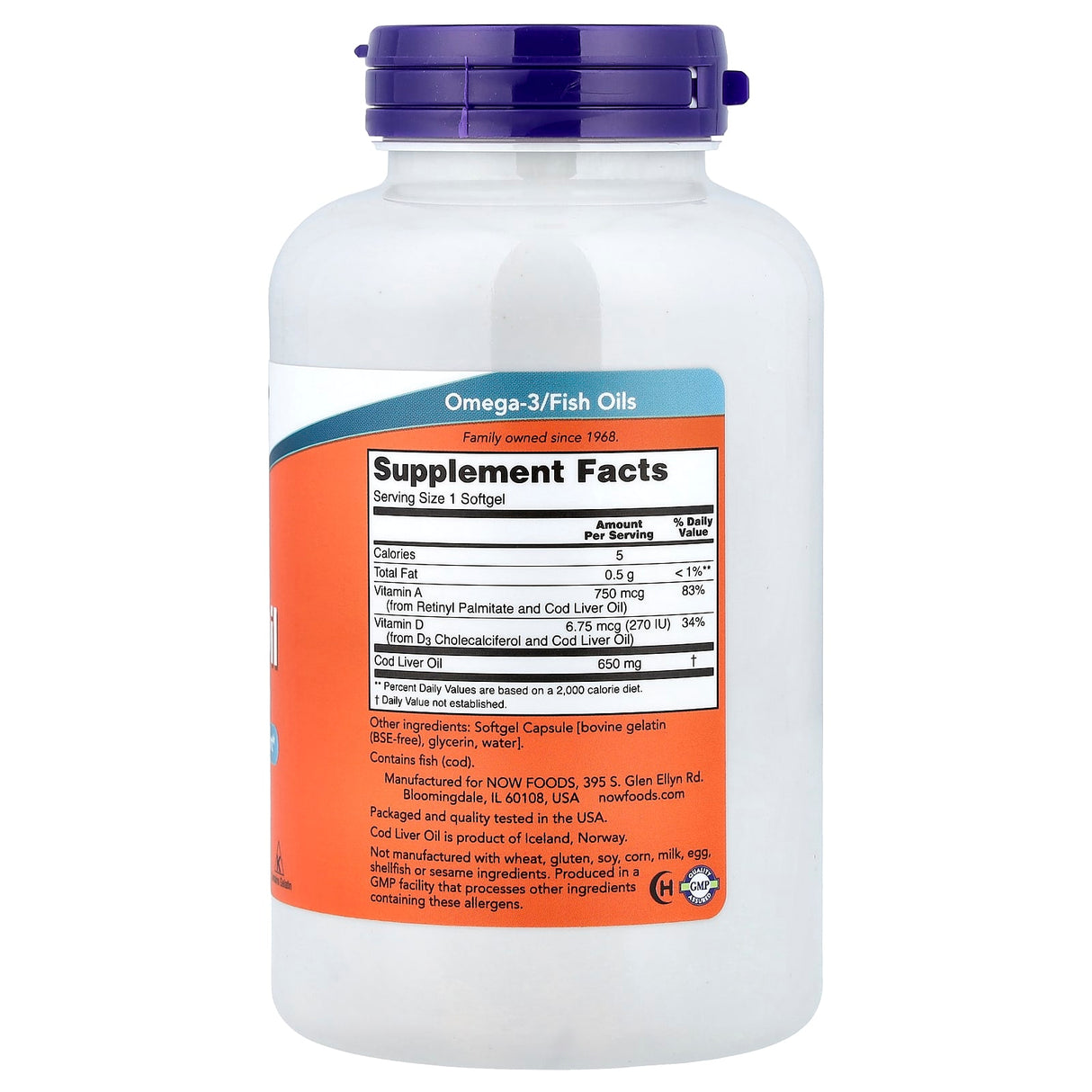 Cod Liver Oil, 650 mg, Now Foods, 250 softgels