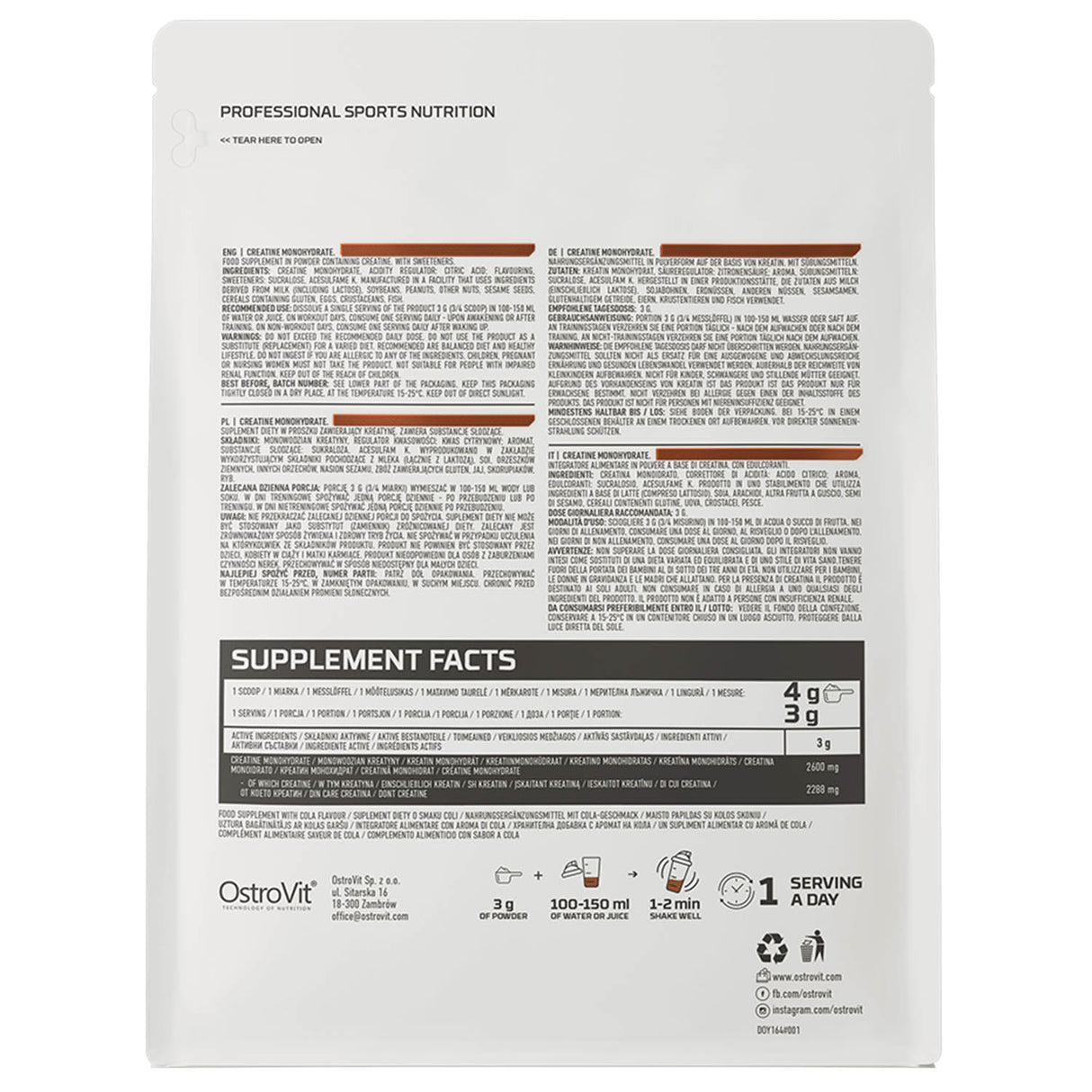 Creatine Monohydrate Micronized, Cola, OstroVit, 500g