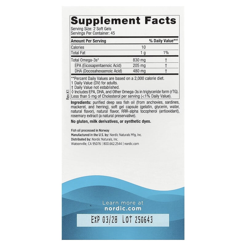 DHA (Omega 3), 480 mg, Nordic Naturals, 90 softgels