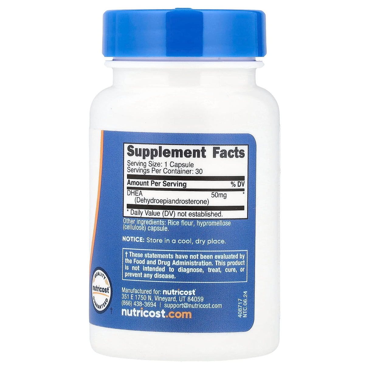 DHEA (Suport Hormonal), 50 mg, Nutricost, 30 Capsule