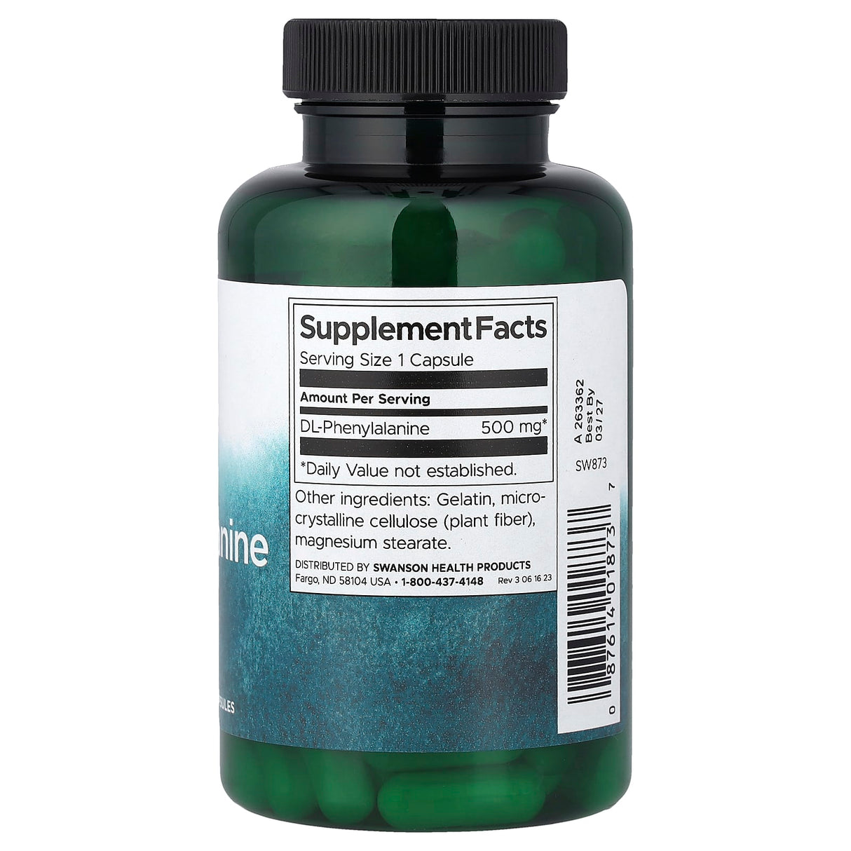 DL-Phenylalanine (Anxietate si Dureri Cronice), 500 mg, Swanson, 100 capsule SW873