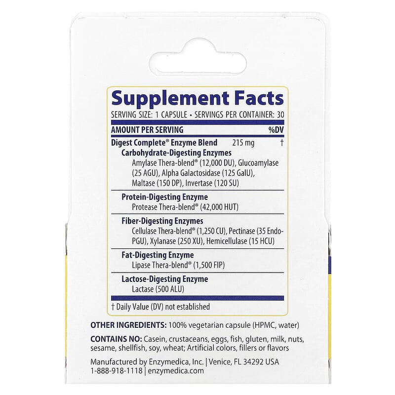 Digest, Complete Enzyme Formula, Enzymedica, 30 capsule