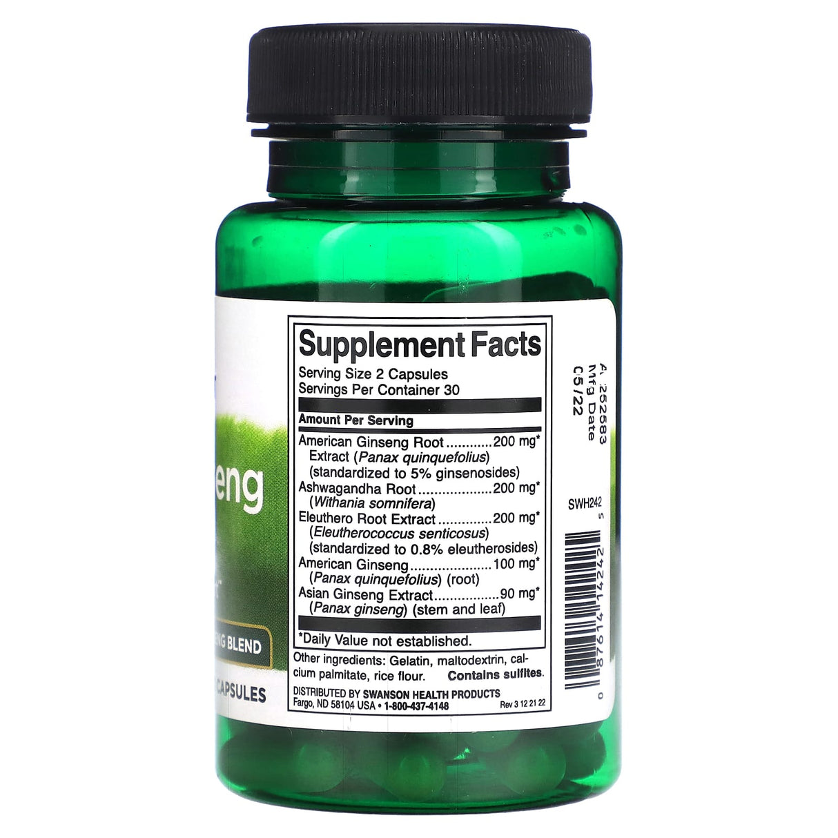 Dual Ginseng Plus Ashwagandha, Swanson, 60 capsule SWH242