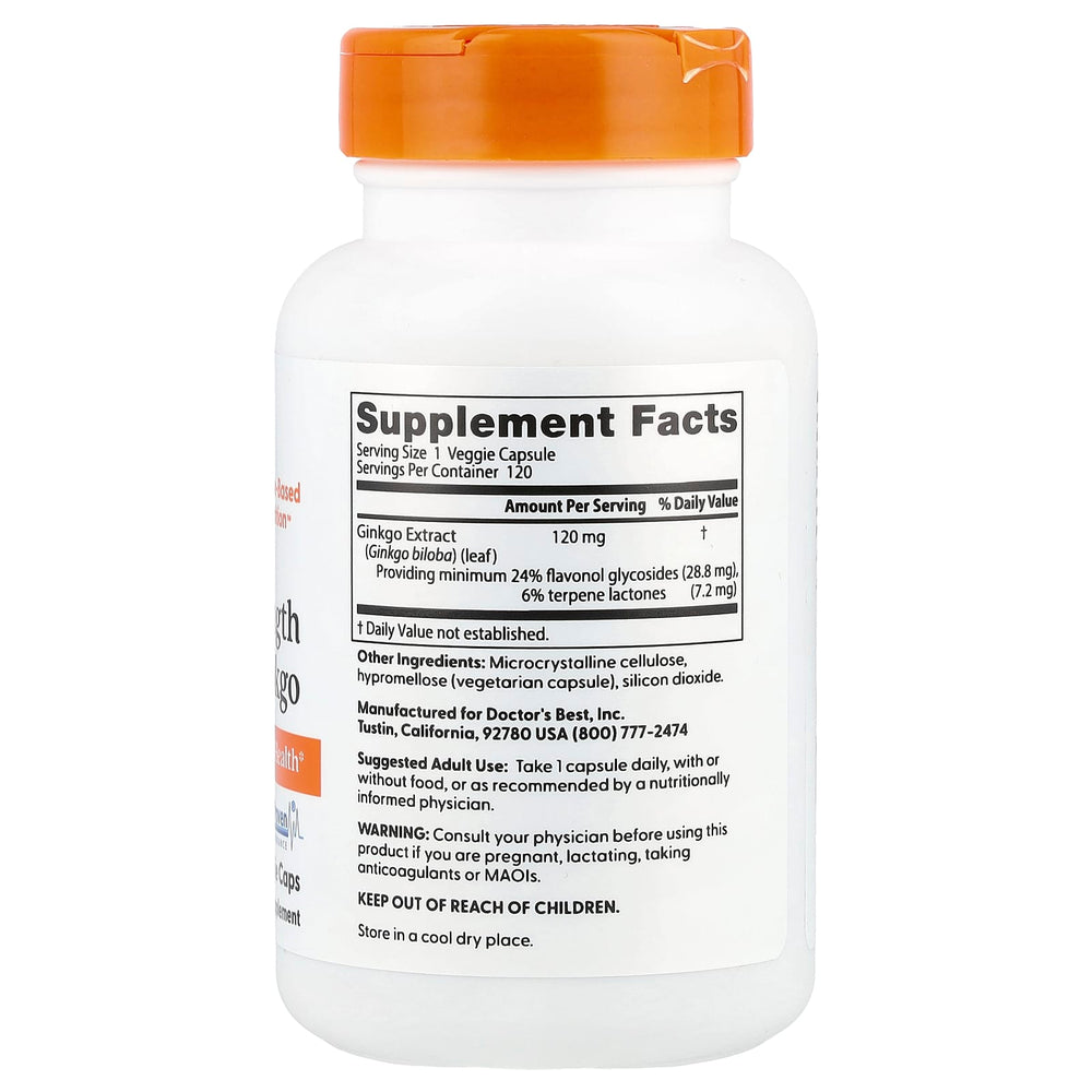 Extra Strength Ginkgo, 120mg, (Ginkgo Biloba), Doctor's Best, 120 capsule