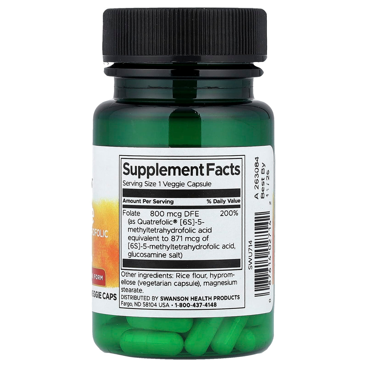 Folate (5-Methyltetrahydrofolic Acid), 800mcg, Swanson, 30 capsule SWU714