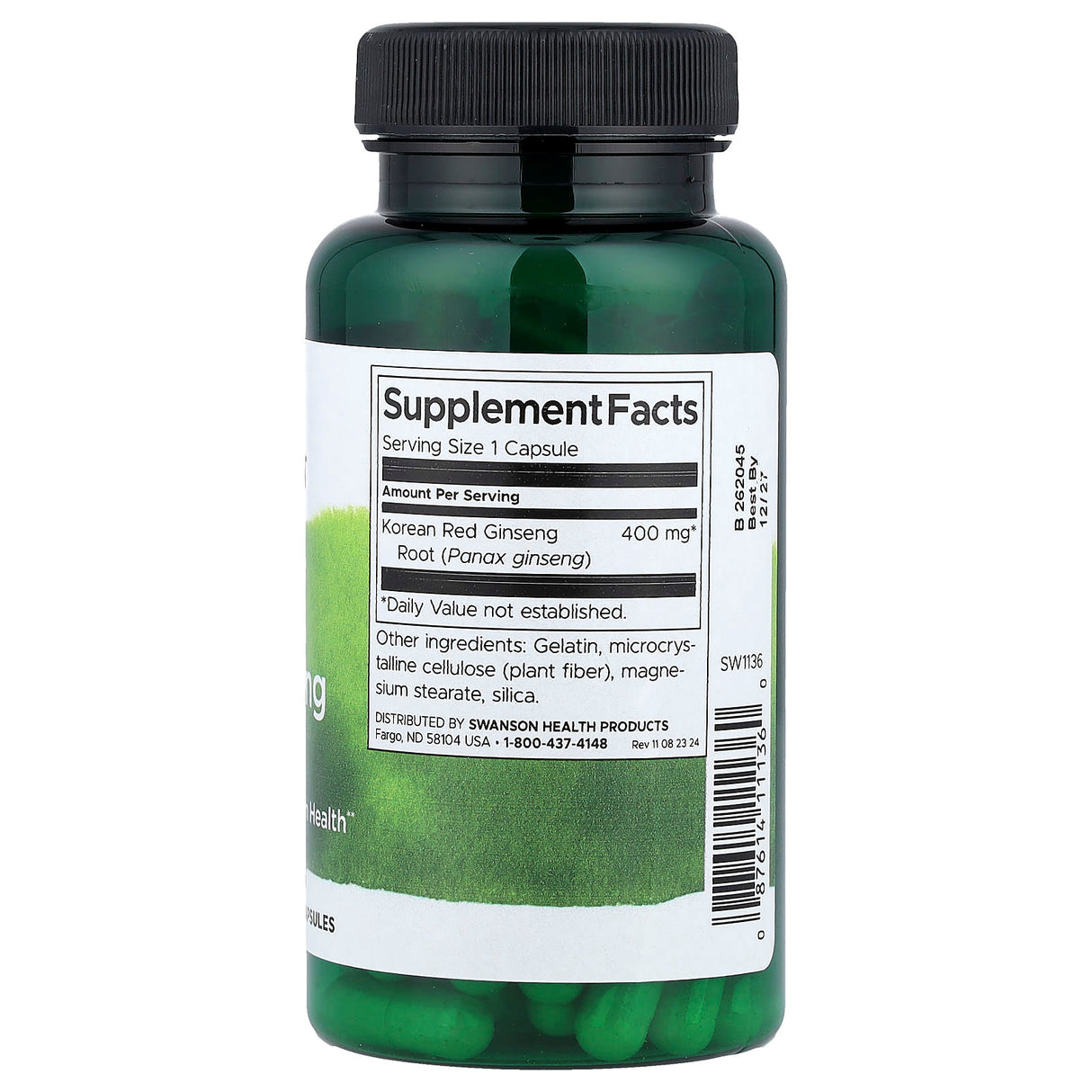 Full Spectrum Korean Red Ginseng Root, 400mg, Swanson, 90 capsule SW1136