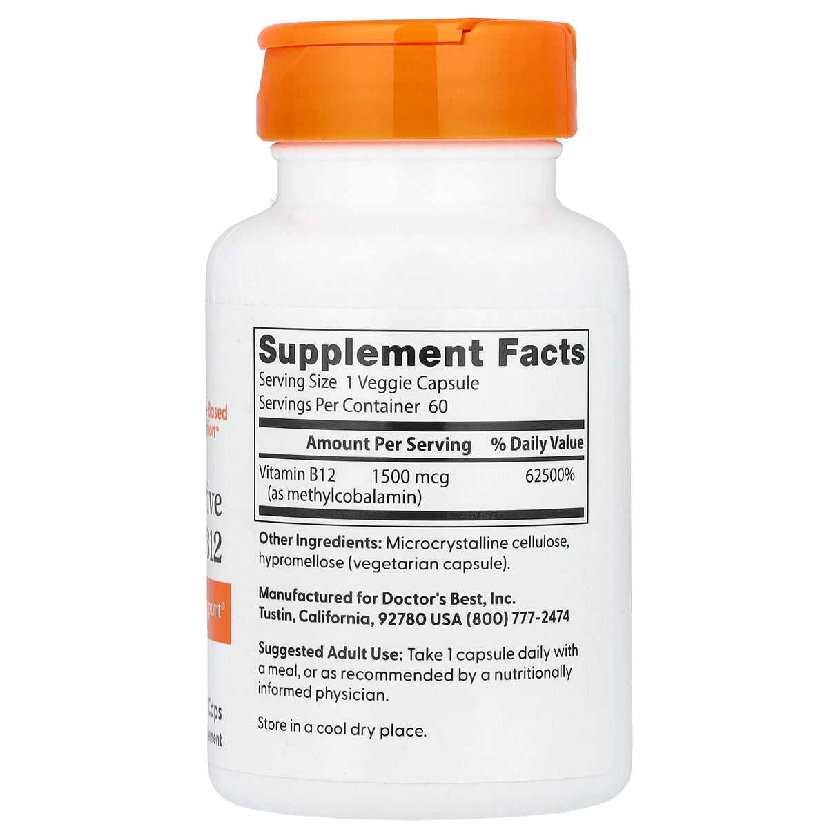 Fully Active B12 (MetilCobalamina) 1500 mcg, Doctor's Best, 60 capsule