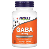 GABA (Relaxarea Sistemului Nervos), 750mg, Now Foods, 100 capsule