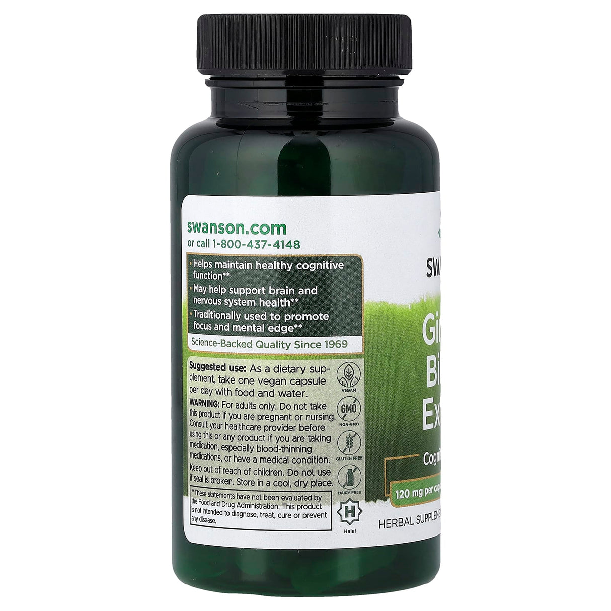 Ginkgo Biloba Extract, 120 mg, Swanson, 100 capsule SWU033