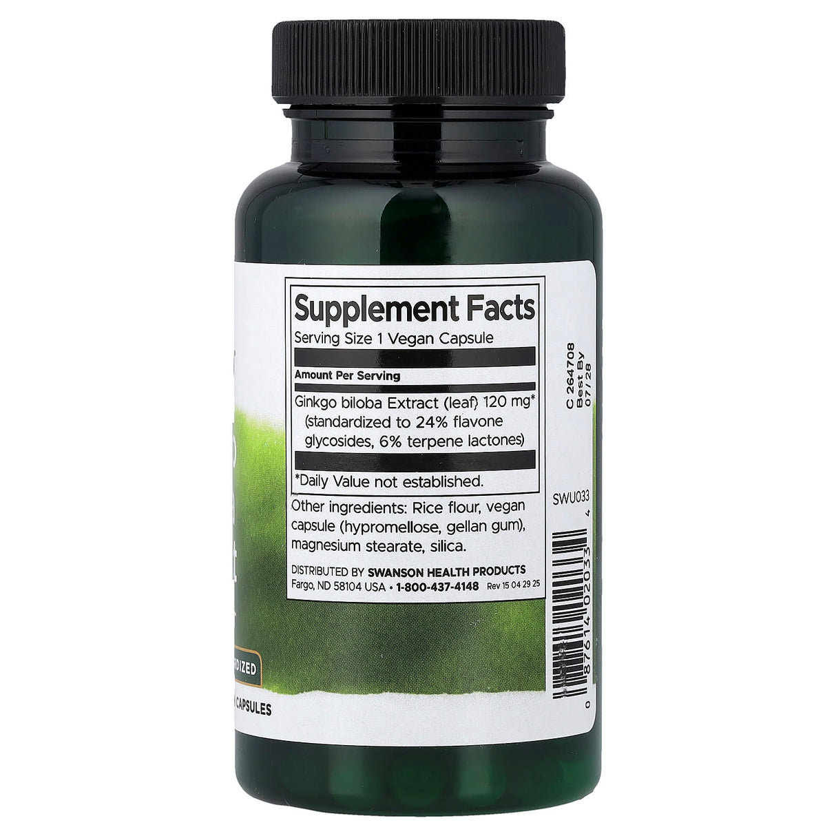 Ginkgo Biloba Extract, 120 mg, Swanson, 100 capsule SWU033