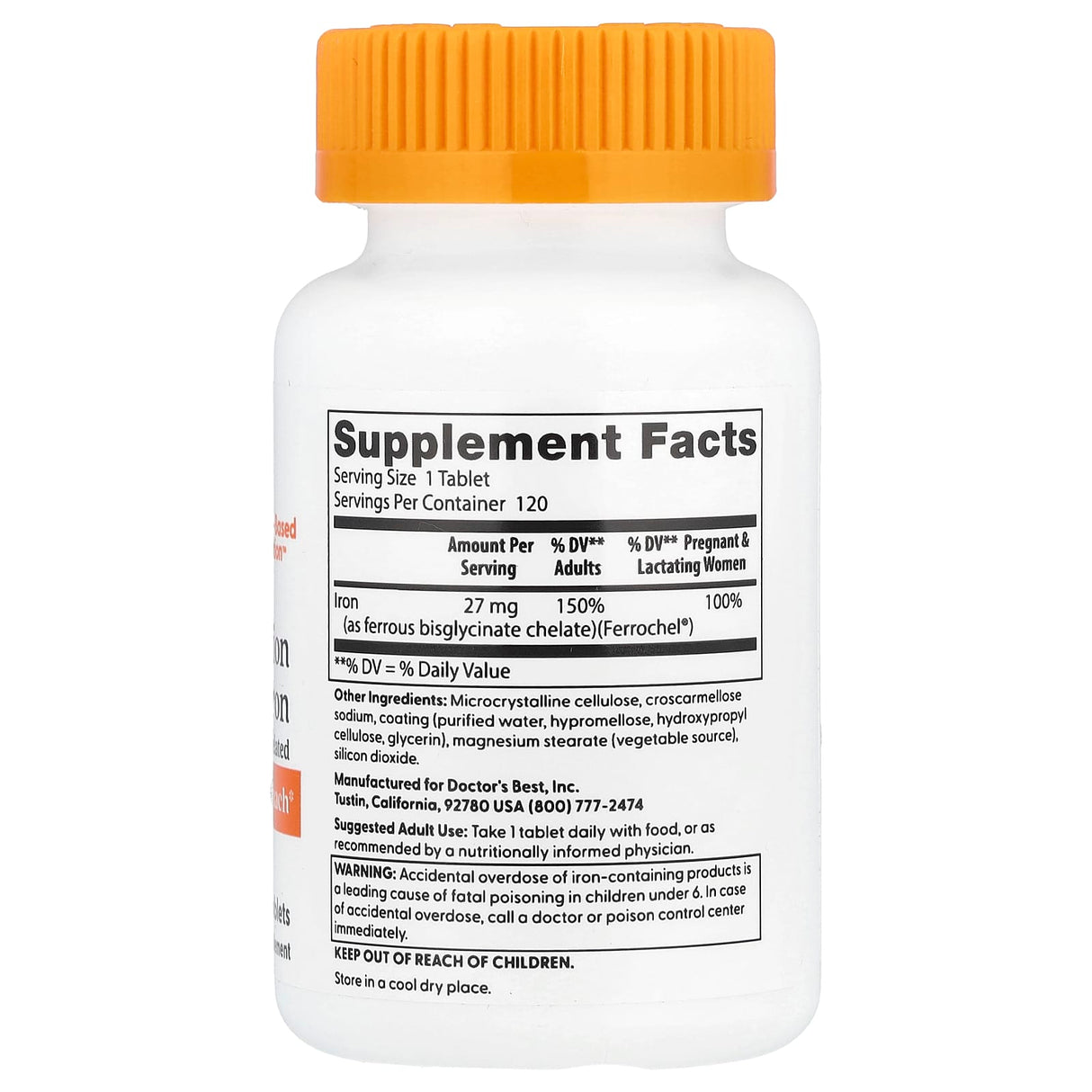 High Absorption Iron, 27 mg, Doctor's Best, 120 tablete