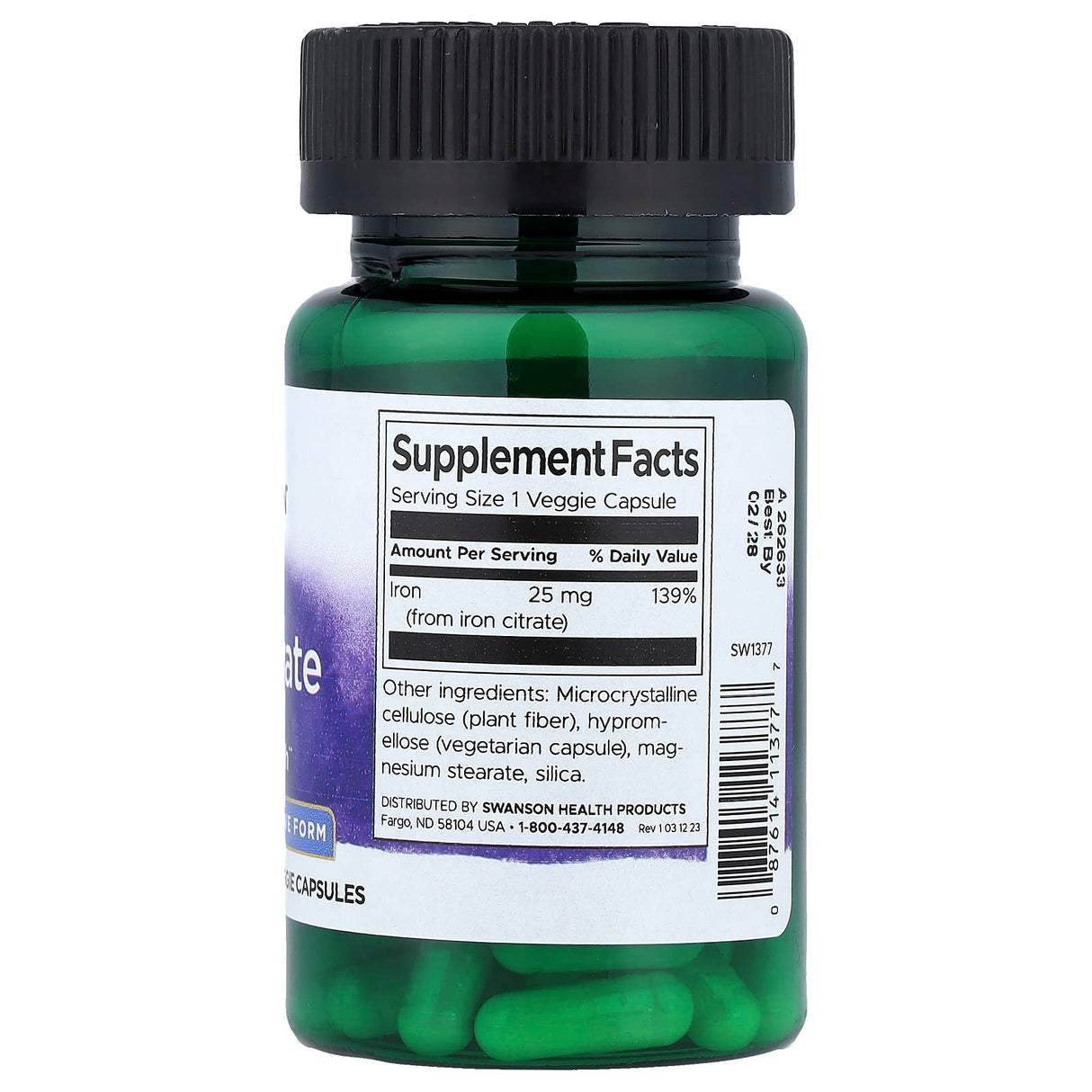 Iron Citrate (Citrat de Fier), 25 mg, Swanson, 60 capsule SW1377
