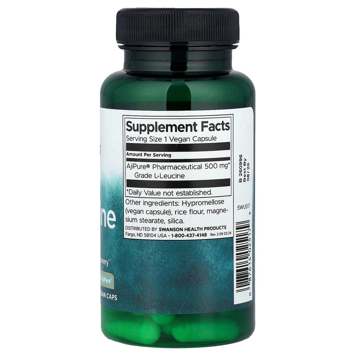 L-Leucine AjiPure, 500 mg, Swanson, 60 capsule SWU517