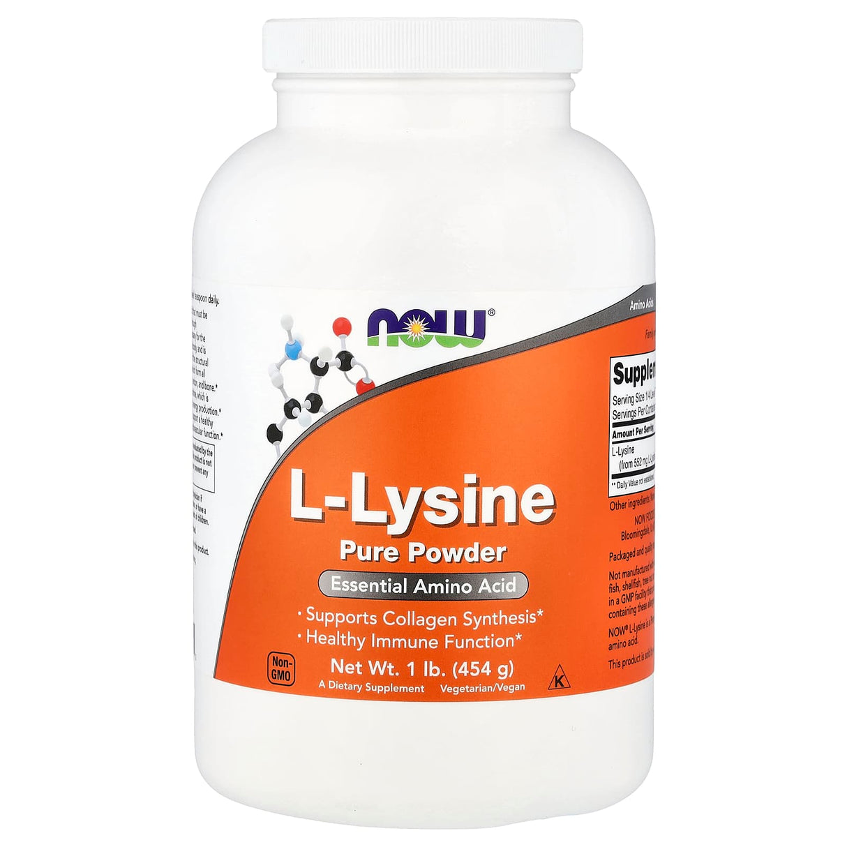 L-Lysine Pure Powder, Now Foods, 454g