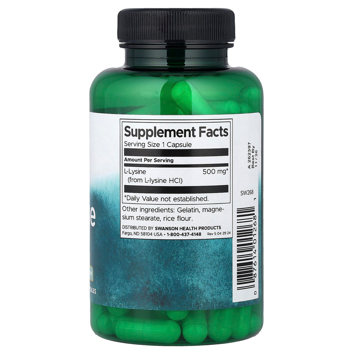 L-Lysine (Lizina HCl), 500 mg, Swanson, 100 capsule SW268