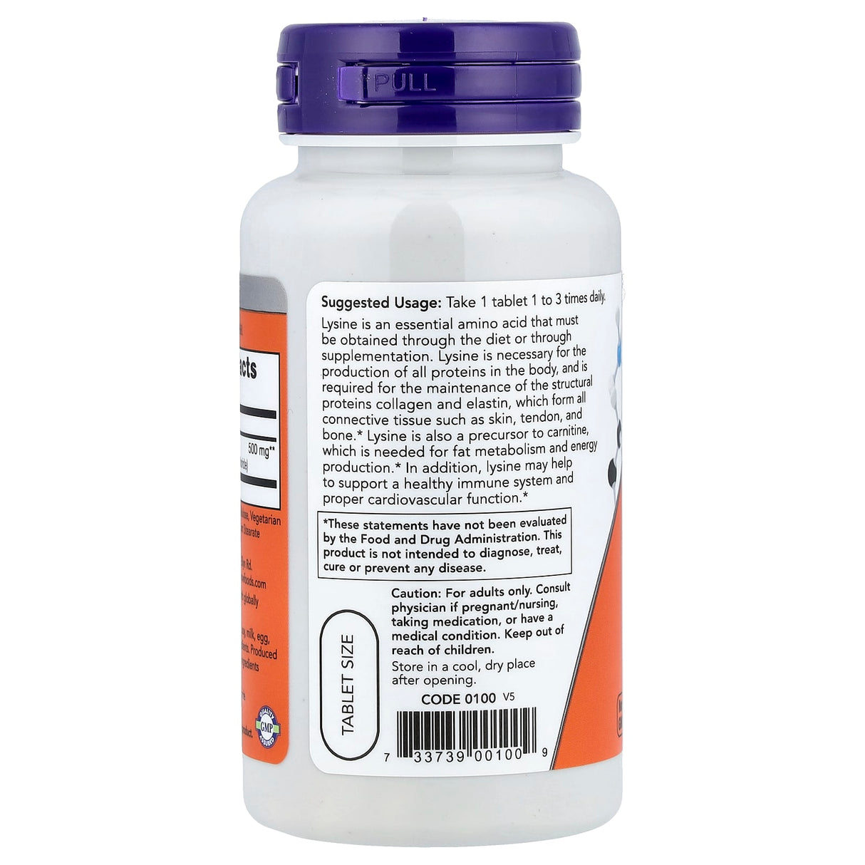 L-Lysine, (Lizina), 500mg, Now Foods, 100 tablete