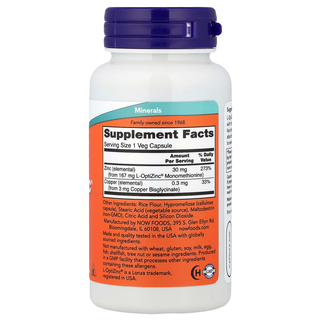 L-OptiZinc, (Biodisponibila) 30 mg, Now Foods, 100 capsule