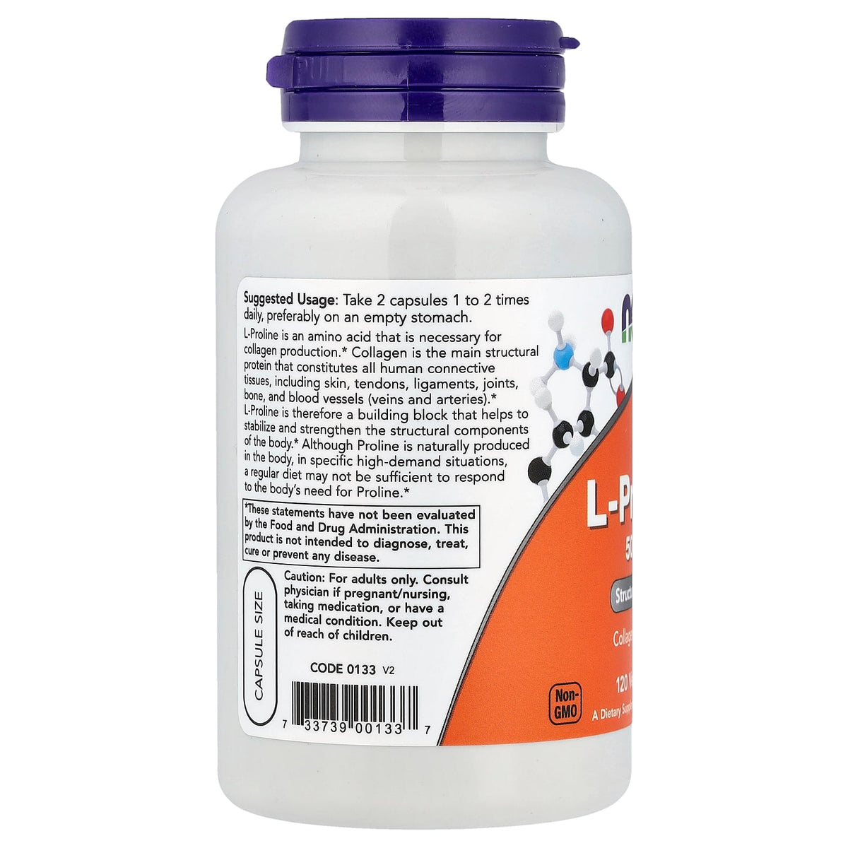 L-Proline, 500mg, Now Foods, 120 capsule