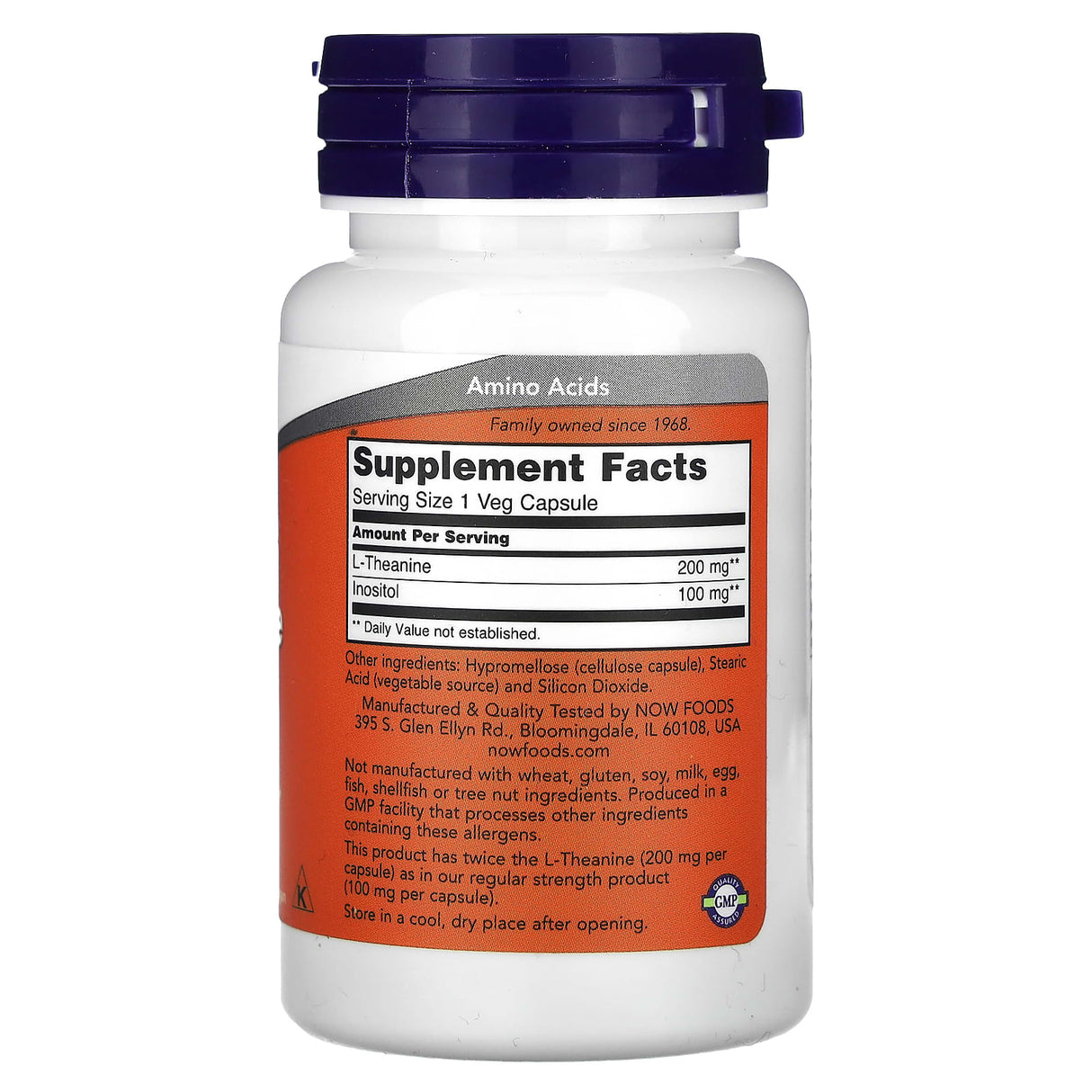 L-Theanine Double Strength cu Inositol, 200mg, Now Foods, 60 capsule